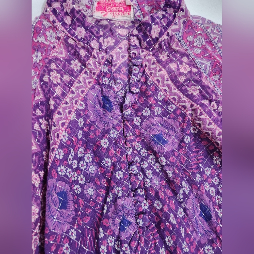 Vintage Adini Sultana Indian Lurex Bohemian Purple Maxi Dress Metallic Kaftan - Picture 4 of 9